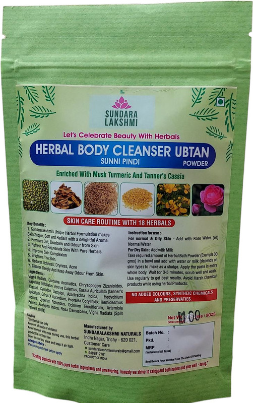 SUNDARA LAKSHMI Traditional Organic BATH Powder_Nalangu Maavu_SUNNIPINDIforGirls_Women&BabyGirls(100 g)