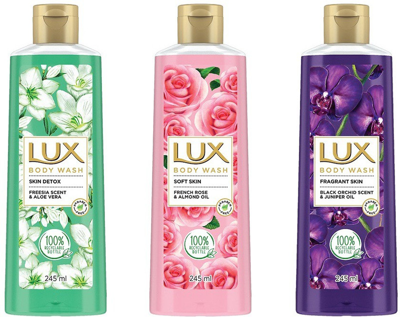 LUX Shower Gel Freesia & Aloe Vera, French Rose & Almond Oil, Black Orchid & Juniper Oil(3 x 245 ml)