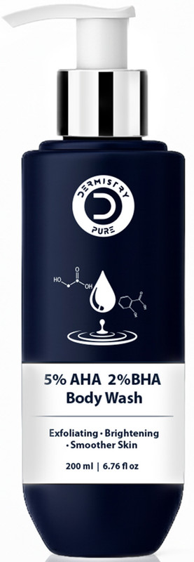 DERMISTRY 5% AHA 2% BHA Exfoliating DeTan Tan Removal Body Wash for Bumpy Strawberry Skin(200 ml)