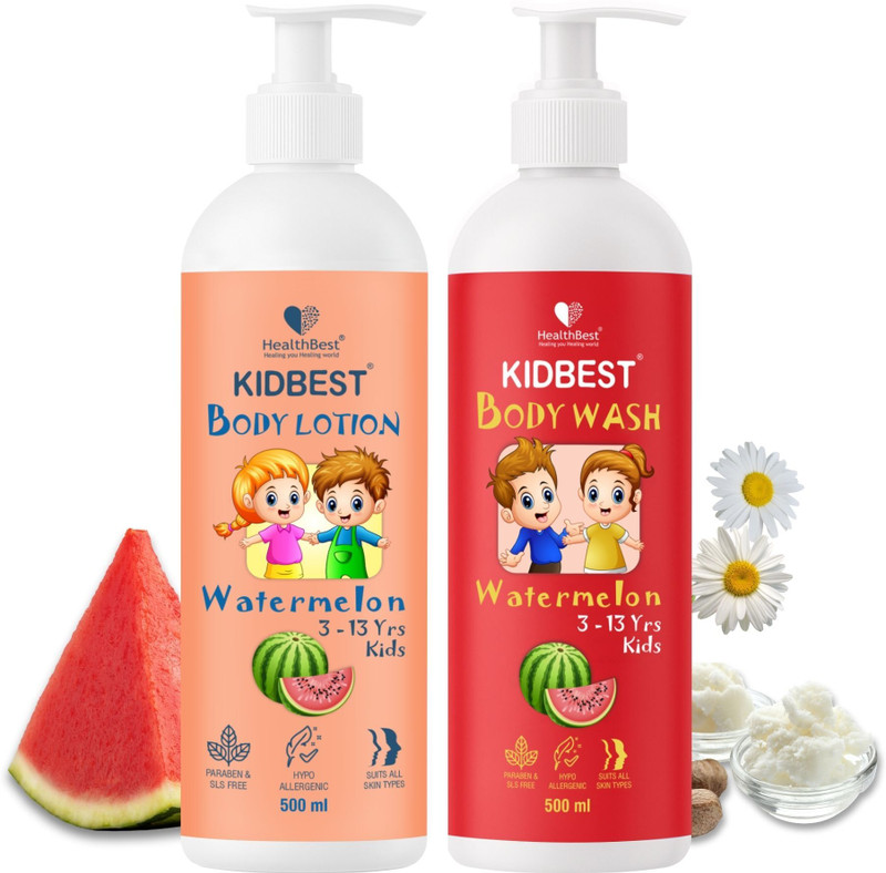 HealthBest Kidbest Body Lotion (500ml) + Kidbest Bodywash (500ml) for Kids | Combo Set(2 x 500 ml)
