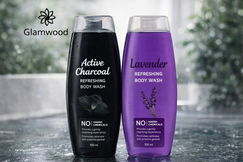 glamwood Refreshing Body Wash Combo, Lavender and Active Charcoal(2 x 100 ml)