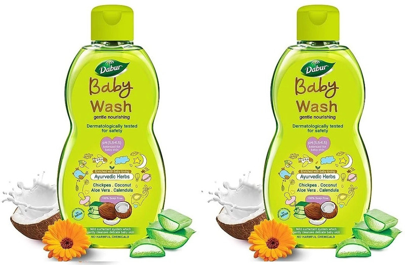 Dabur Baby Wash 200ml-Pk-2 pH 5.5 balanced, No Harmful Chemicals & Tear Free Formula(2 x 200 ml)