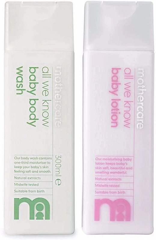Mothercare All We Know Baby Body Wash & Baby Lotion | Dermatologically tested ( Combo )(2 x 300 ml)