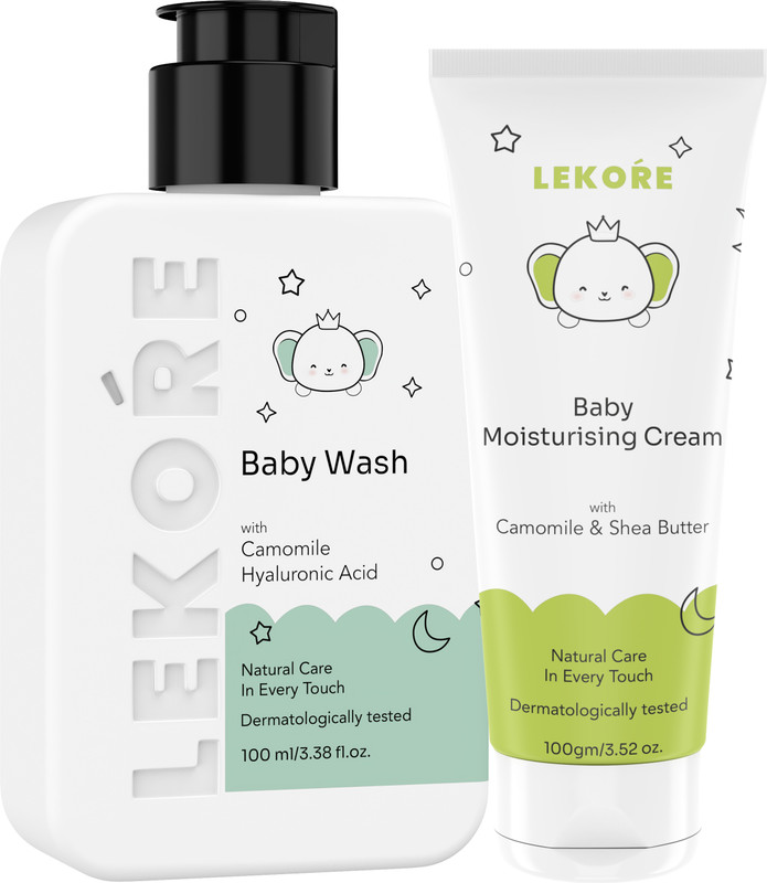 LEKORE Baby Wash & Baby Moisturizing Cream Combo | Gentle Cleansing & Deep Hydration(2 x 100 ml)