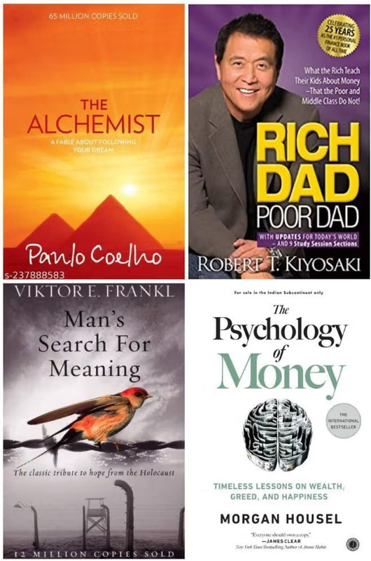 The Alchemist & Rich Dad Poor Dad & Man Search For Meaning And Psychology Of Money (4 Book Combo)(Paperback, JMD BOOKS)