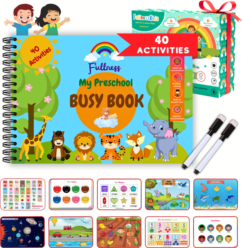Fullness Kids Busy Book for Toddlers 1-3| 40 Activities | Montessori busy book(Multicolor)