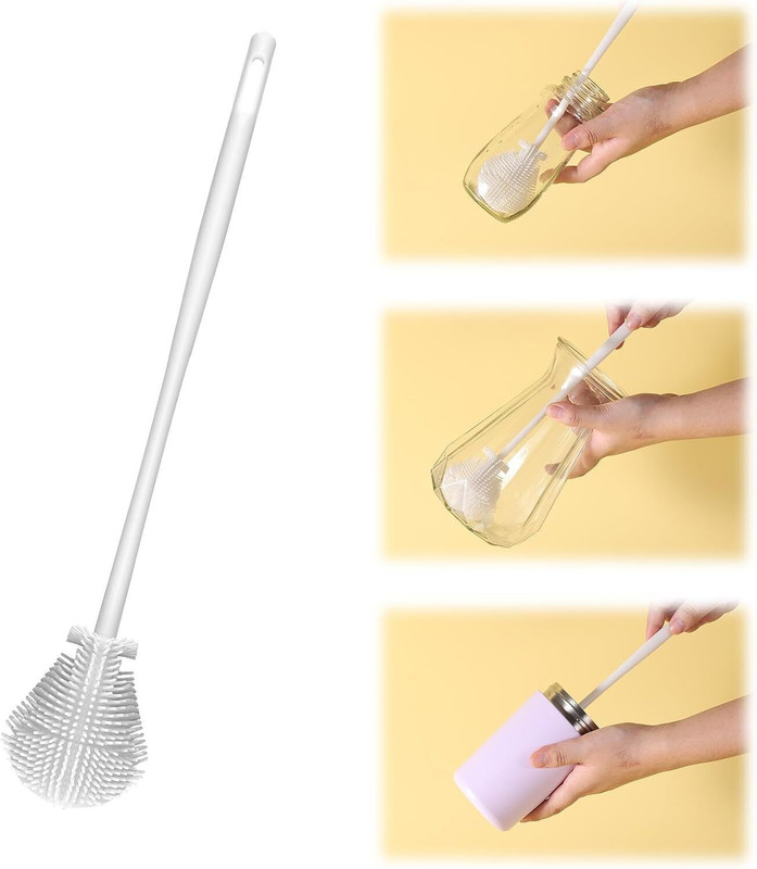 hirva creation 360° Flexible Silicone Bottle Brush | Long Handle Cup & Lid Cleaner (White)(White)