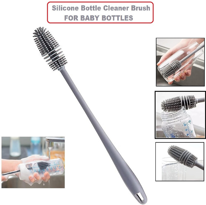 JIYAMAAART Bottle Brush Silicone Long Handle Brush for Baby Bottles(Grey)