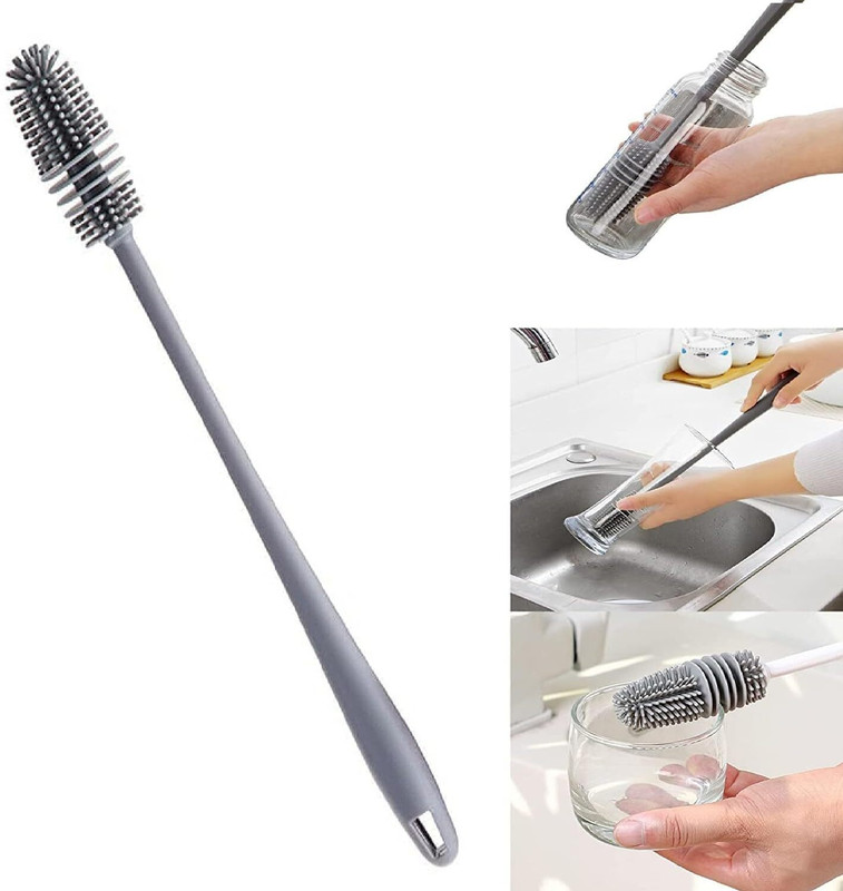 Manmit Enterprise Silicone Bottle Cleaning Brush with Long Handle, Reusable Cup Brush Scrubber(Grey)