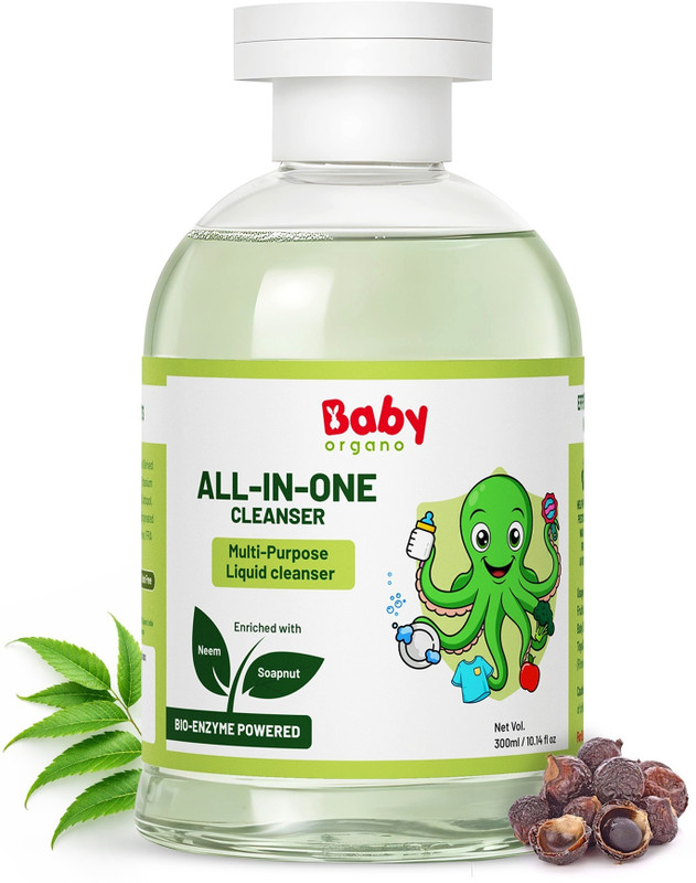 BabyOrgano All-in-One Baby Cleanser 300ml | 99% germ & pesticide removal | Safe 0+ months(Transparent)