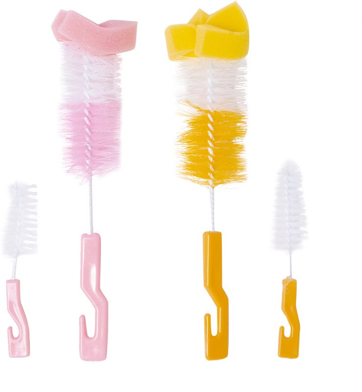 Baby Moo Twist And Turn Pink And Orange 2 Bottle And 2 Nipple Cleaning Brush Set of 4(Orange, Pink)