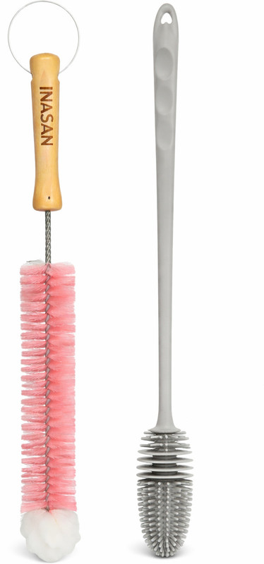 INASAN Wooden Handle Bottle Cleaning Brush Set | Wooden Handle Nylon & Silicone Brushes(Multicolor)