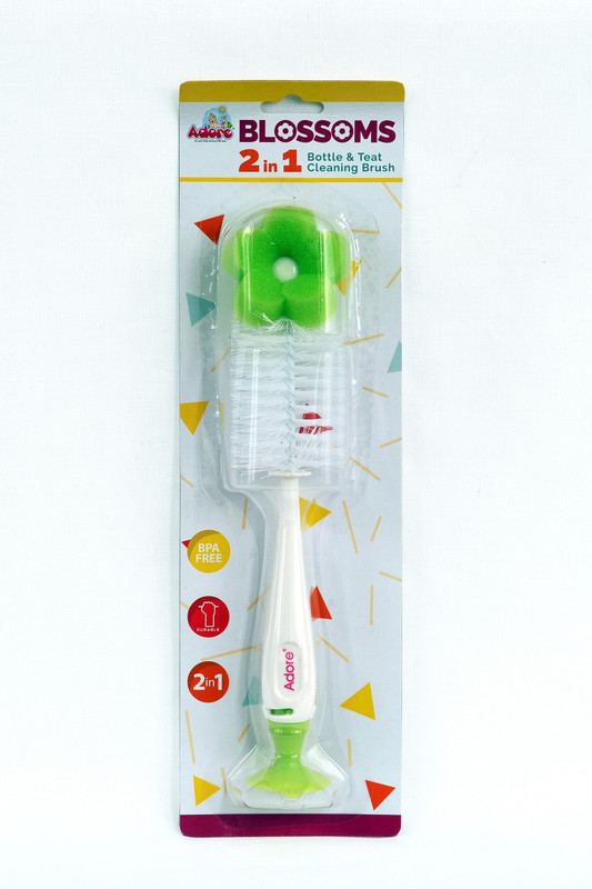 Adore BLOSSOMS Baby 2 in 1 Bottle & Teat Cleaning Brush Kit - BPA Free - Durable - Easy to Use(Green)