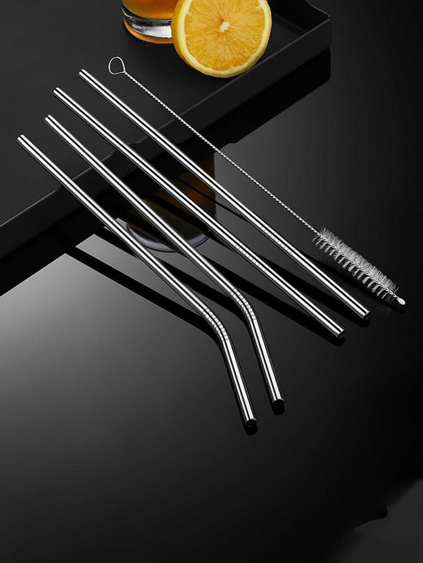 EasyShop 5PC Steel Straw Set Milk Tea Coffee Beverage Iron Drinking straw-09(Silver)