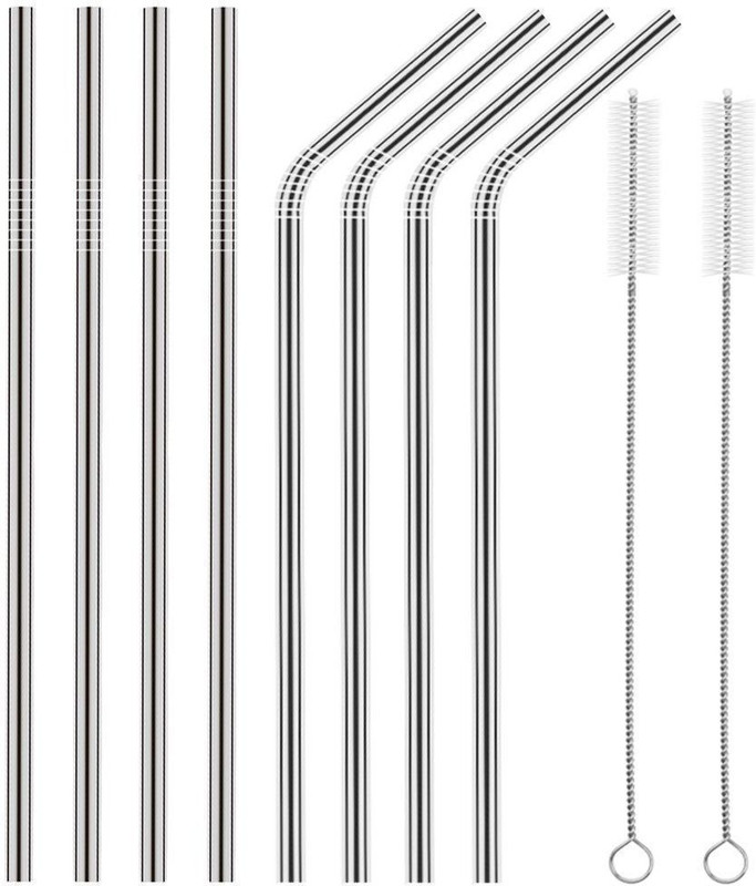 PAYMANA Reusable Metal Straw Set with Cleaning Brush Long Steel Straws for Drinking(Silver)
