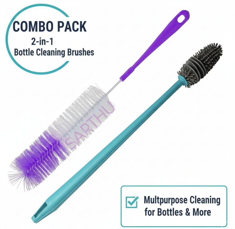 SARTHU 40 CM Extra Long Nylon Bottle Brush And 29 CM Silicone Bottle & Cup Brush(Multicolor)