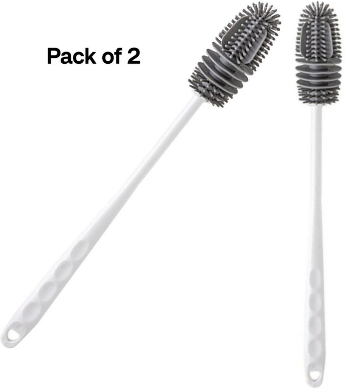 Shopall Silicone Cleaning Brush Long Handle for Baby Bottles & Water Bottles (Pack of 2)(Multicolor)