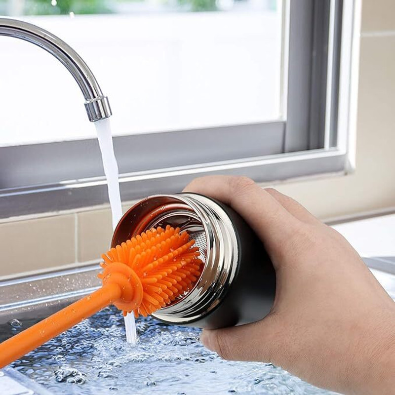 HIDIX Pack of 2 Silicone Bottle Cleaning Brush Long Handle Water Bottles Cleaner(Orange)