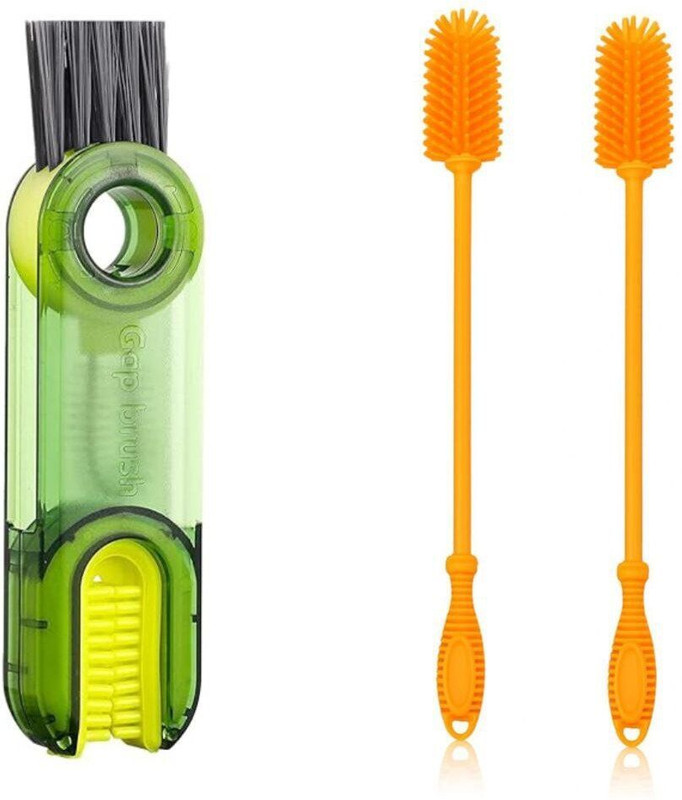 HIDIX Silicone Long Bottle Cleaning Brush + Tiny Bottle Cup Lid Detail Brush(Multicolor)
