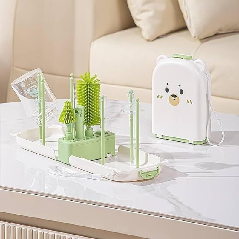 TONY STARK Baby Milk Bottle Cleaning Brushes (Frosty Bear)(Straw Cleaner Brush Set with Stand, Green)
