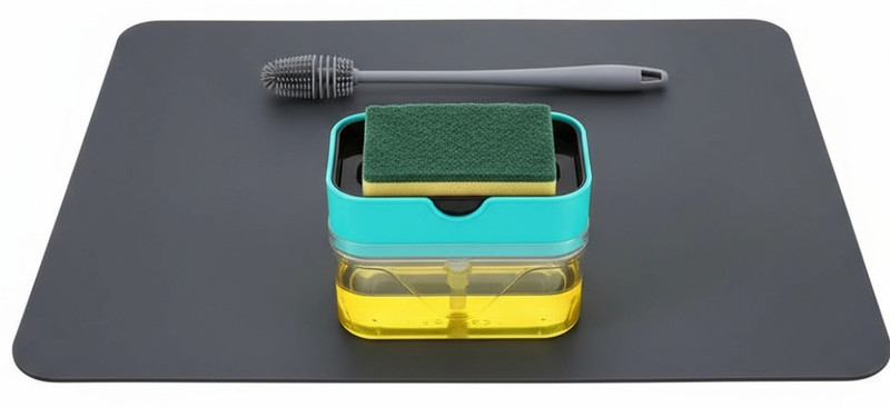 ROMARA Dish Drying Mat 40x60 cm with Soap Dispenser and Bottle Cleaning Brush(Rubber, plastic)
