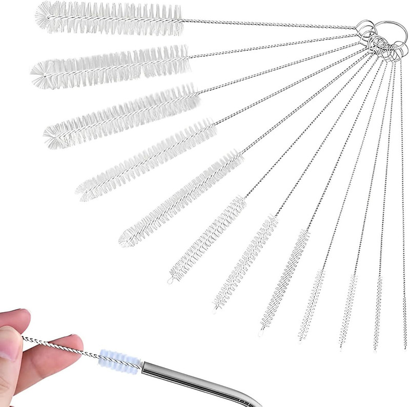 SYGA 12-Piece Stainless Steel Straw Brush Set Nylon Cleaning Brushes for Test Tubes(White)