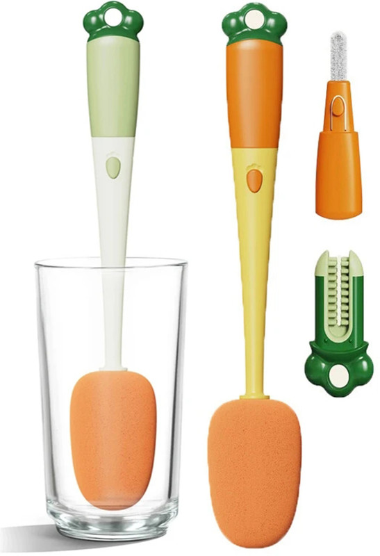 VISUAL ARREST 3 in 1 Long Handle Sponge Cleaning Brush for Cup Bottle(White, Orange)