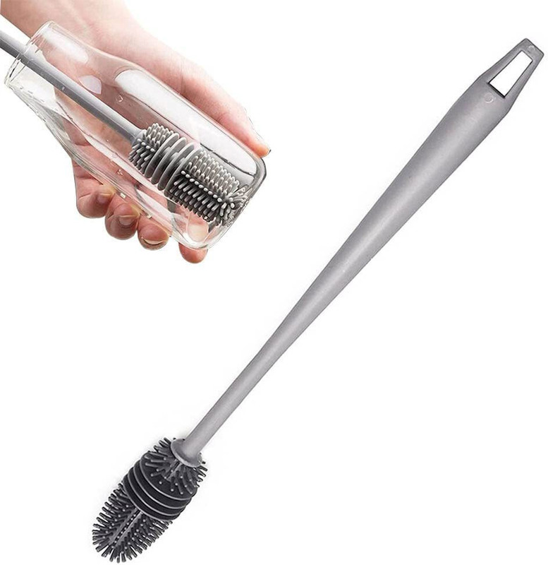 AL ATASH Long Handle Bottle Brush Soft Silicone Bottle Cleaner Brush BPA Free (pack of 1)(Grey)