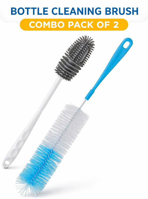 HIDIX Combo Pack of 2 – Silicone Bottle Brush & Long Handle Nylon Bottle Cleaner Brush(Multicolor)