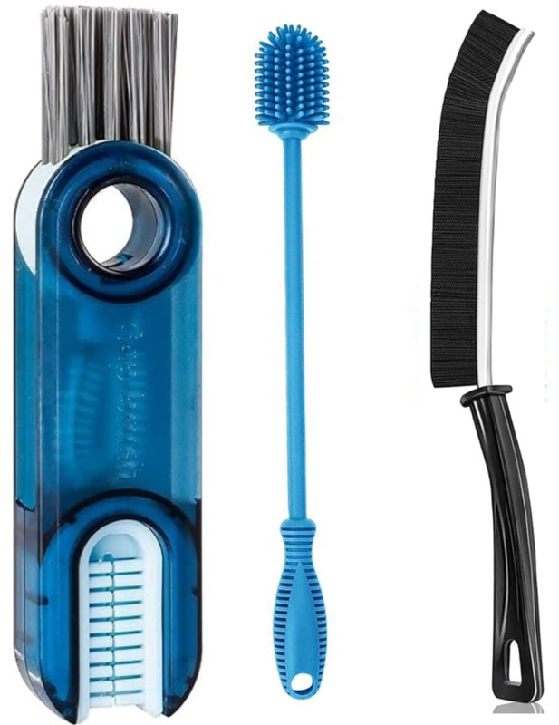 HIDIX Combo Pack of 3 Multipurpose 3in1 Bottle Cap Straw & Groove Cleaning Brushes Set(Multicolor)