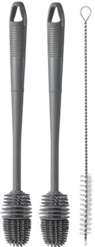 GIVGOP 2 pcs Long Handle Silicone Cleaner Brushes + Bristle Wire Straw Cleaner(Multicolor)