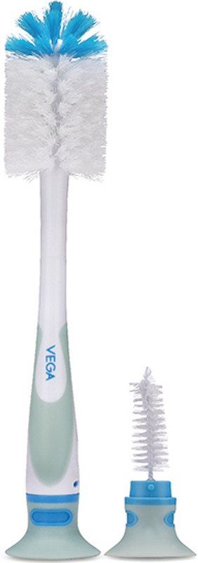 VEGA Baby & Mom 2-in-1 Bottle & Nipple Brush,BPA Free,Vaccum Base for Easy Standing(White, Blue)