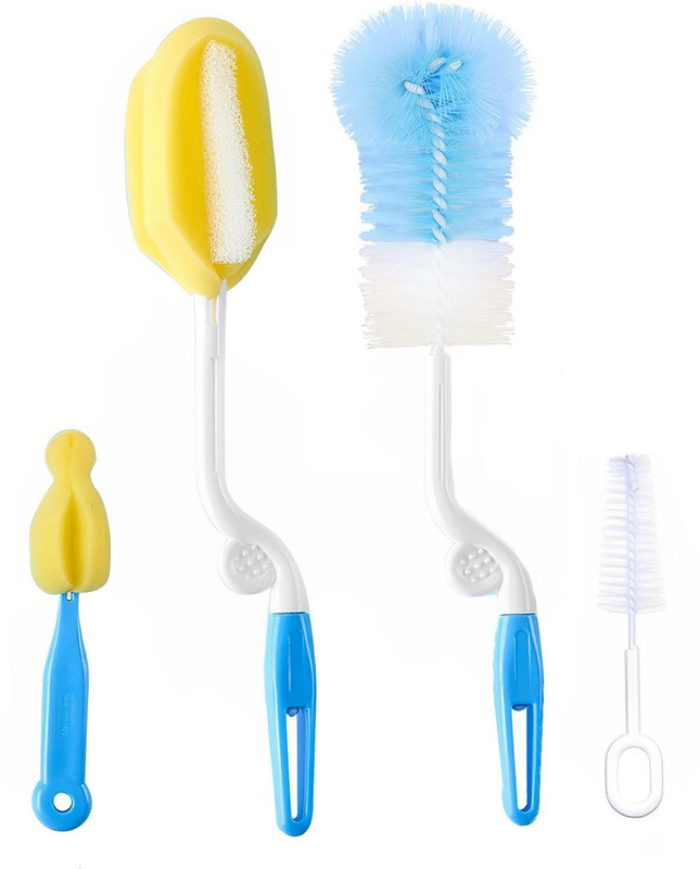 SYGA 4 Pcs Baby Milk Bottle Nipple Straw Brush Sponge Nylon Cleaning Brush Cleaner Bottle Tong Set Random Color(Multicolor)