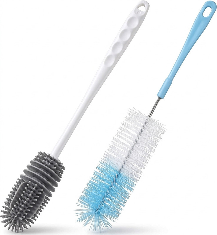 SARTHU Bottle Clean Brush Combo Silicone Bottle Brush + Long Handle Nylon Bottle Brush(Multicolor)