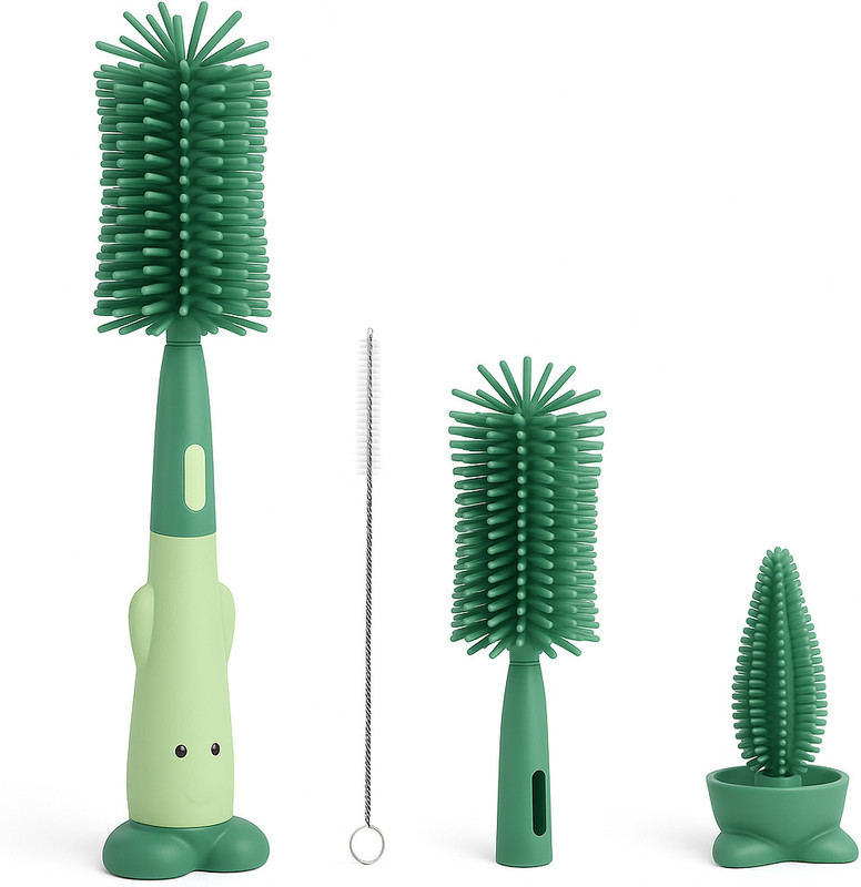 Little curious 3in1 Baby Bottle Cleaning Brushes Set : Bottle, Pacifier and Straw Cleaner(Green)
