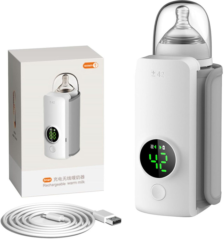 SEVENSPACE Portable Baby Bottle Warmer USB Rechargeable Fast Heating Travel Milk Warmer(White)