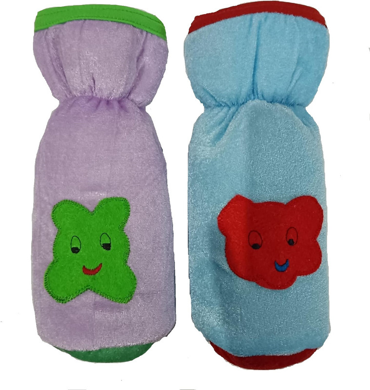 ADRIEL BRINGING JOY Baby Milk Bottle Cover, Pack of 2, Milk Feeding Velvet Bottle Cover 250ml(Purple, sky blue)