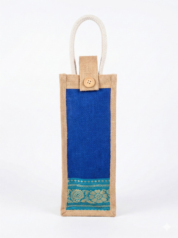 DEWAN CRAFT JUTE BOTTLE COVER(BLUE & GOLDEN)