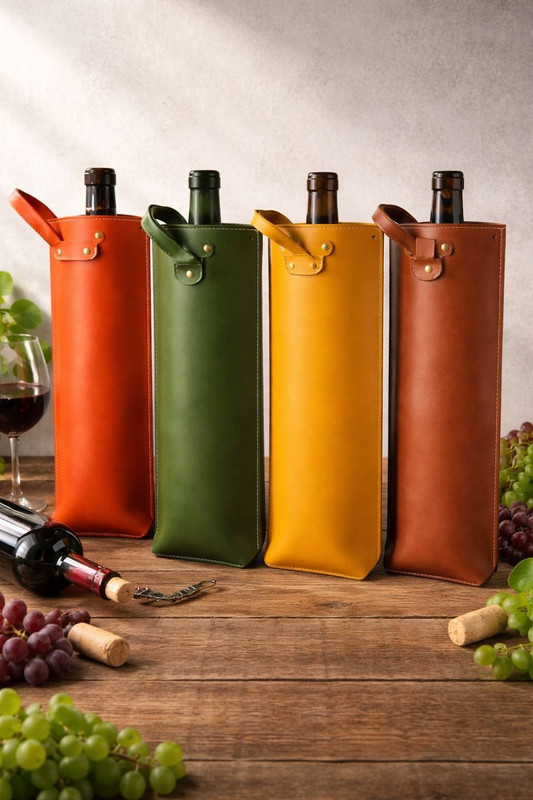 IndElite Premium Leather Wine Bottle Carrier Bag Single Bottle Travel Holder Gift Case(Orange, Olive, Yellow, Brown)