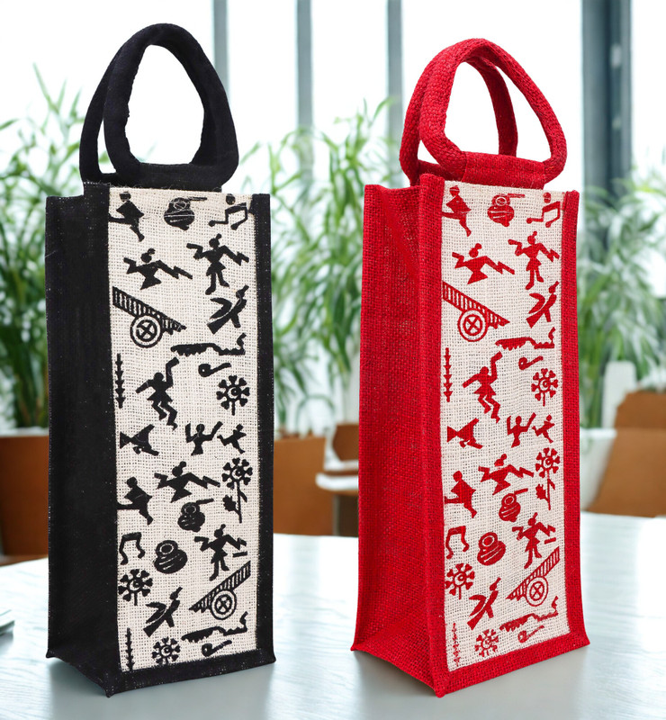 LMT 2 COMBO| JUTE BOTTLE BAG | CARRY BAG BOTTLE | WINE BOTTLE BAG |(Red, White, Black)