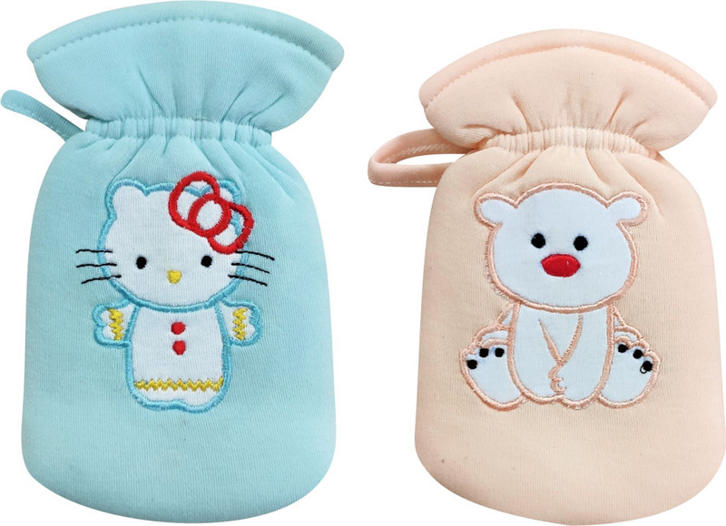 MW PRINTS Soft Stretchable Baby Feeding Bottle|Cute Embroidered Cartoon Patch(60–125 ml)(Blue, Pink)