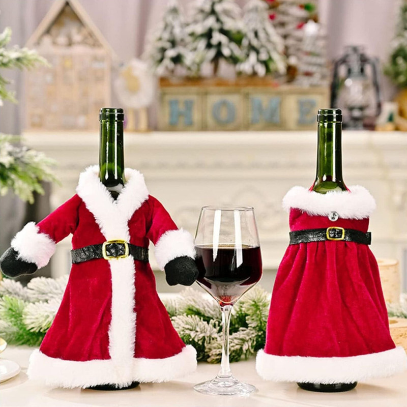 TLISMI Cute and Cozy Santa Claus Outfit with Fur Trim Bottle Cover Set(Red)