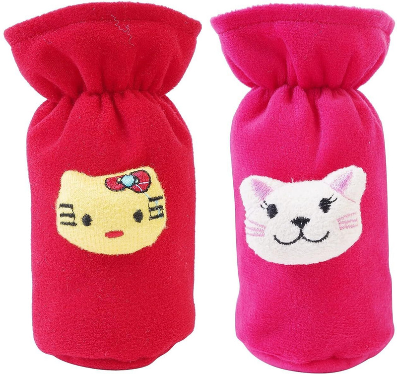 Da Anushi Soft Plush Stretchable Baby Feeding Bottle Cover Easy to Hold Strap With Cute Animated Cartoon|Suitable for 60-125 Ml Feeding Bottle(Dark Pink-Dark Red)(Dark Pink, Dark Red)