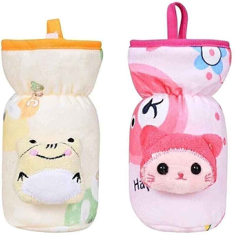 Lilz caress Newborn High Quality Daily use attractive Teddy Soft Imported Fabric Bottle Cover (125-150 ML) - Pack of 2 (Multicolor)(Multicolor)