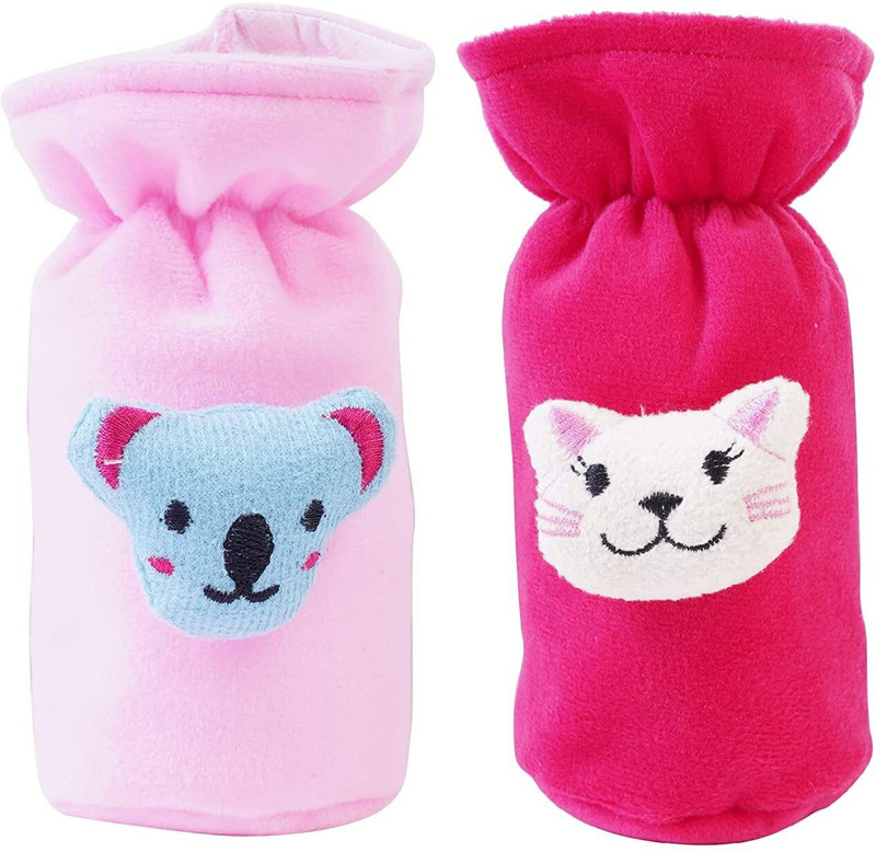 Lala Maneet Plush Baby Feeding Bottle Cover with Animated Cartoon Design (60ML-125ML, Small)(Baby Pink, Dark Pink)