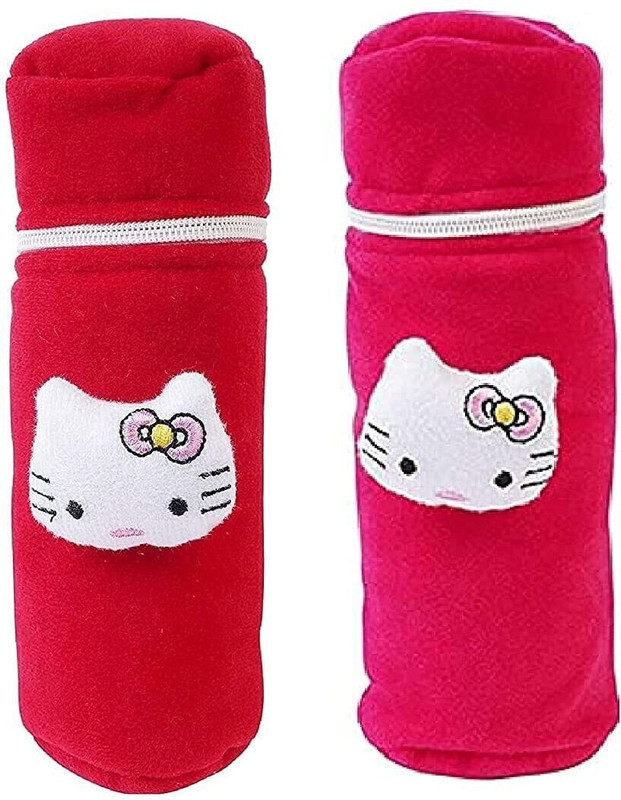 Anush Marino Plush Baby Zip Feeding Bottle Cover with Animated Cartoon Design (125-250 ML)(DARK PINK, DARK RED)