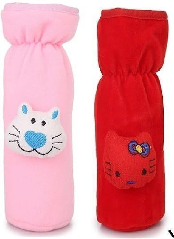 Trivika And Sons Baby Feeding Bottle Cover Pack of 2 – Soft Velvet, Stretchable(baby pink, dark red)