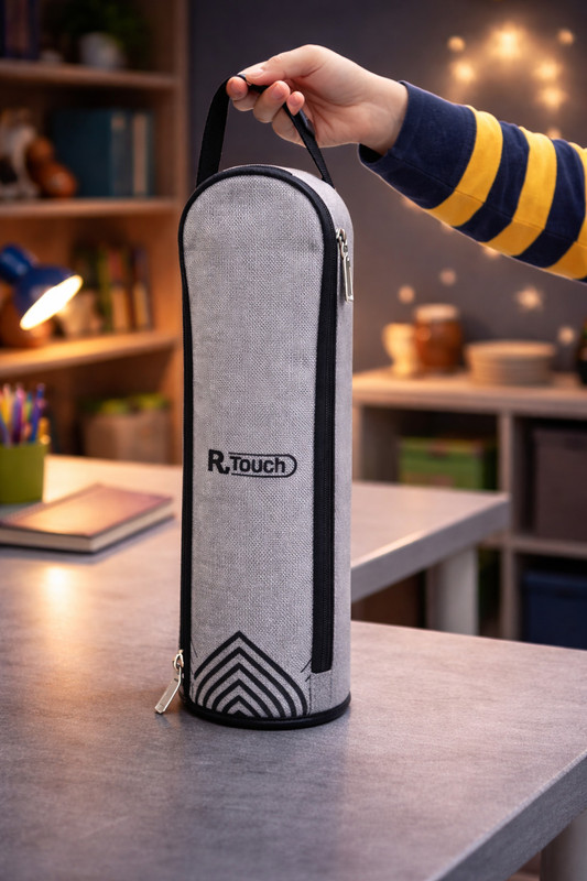 R Touch Bottle Cover for 1000 ML Bottles with Closure and Adjustable Strap for Office(Silver)