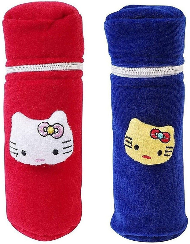 Da Anushi Soft Plush Stretchable Baby Feeding Bottle Cover Easy to Hold Strap and Zip|Suitable for 130 ML-250 ML Feeding Bottle-Dark Red-Dark Blue(Dark Red, Dark Blue)