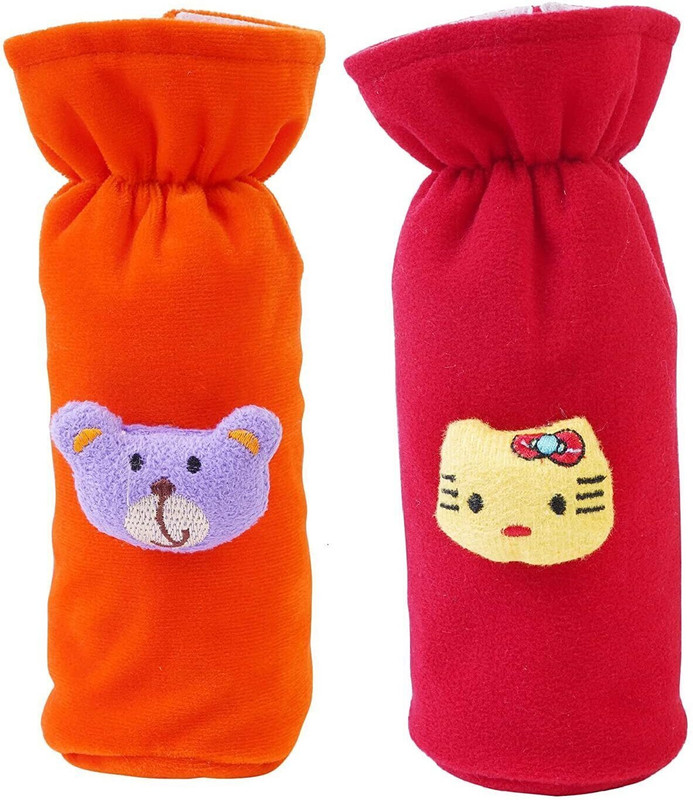 Anush Marino Baby Feeding Bottle Tote Cover with Animated Cartoon Design (130ML-250ML,Medium)(Orange, DARK RED)